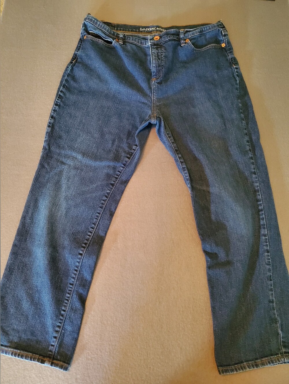 Lands' End Women’s Relaxed straight leg Dark Blue Denim Jeans 98% cotton
